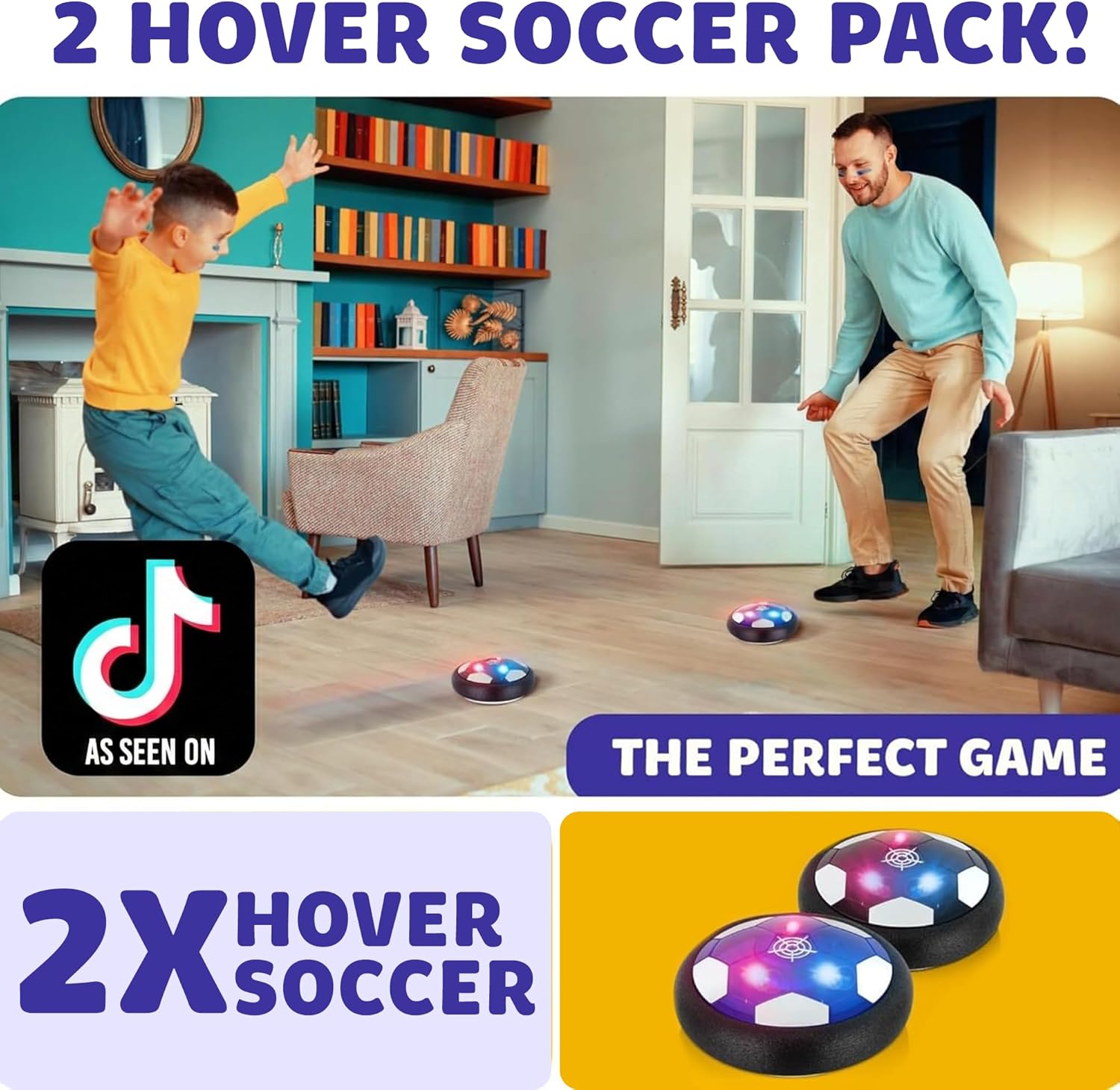 Atlasonix Hover Soccer Ball - Indoor Soccer Ball, Indoor Flying Toy Games (2 Floating Disk) Boy Birthday Gifts, Indoor Silent Game | 2 in 1 Pack